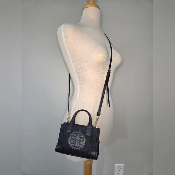 Tory Burch Ella Micro Tote in Black Nylon and Leather - Picture 7 of 7